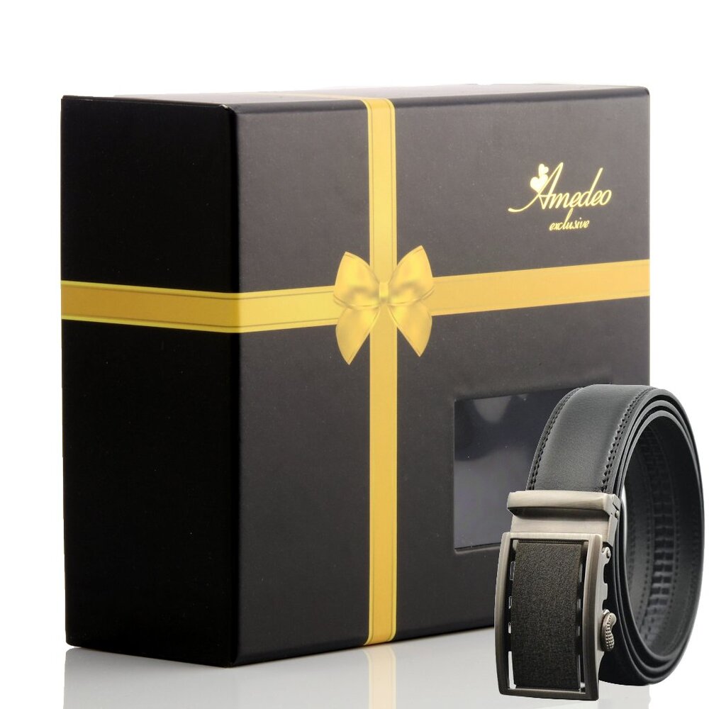 Black Ratchet Belt – Gunmetal Open-Frame Automatic Buckle | Adjustable 26”–52”
